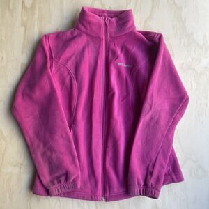 Columbia Fleece Jacket Womens Large Pink Full Zip Pockets Outdoor Casual Warm